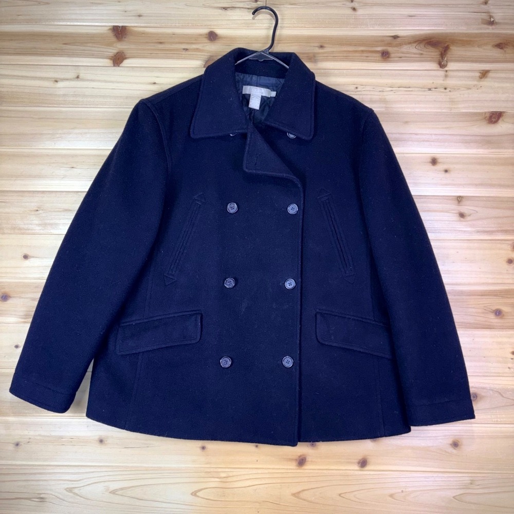 J. Crew Peacoat Womens Medium Black Double Breasted Wool Cashmere Blend Jacket